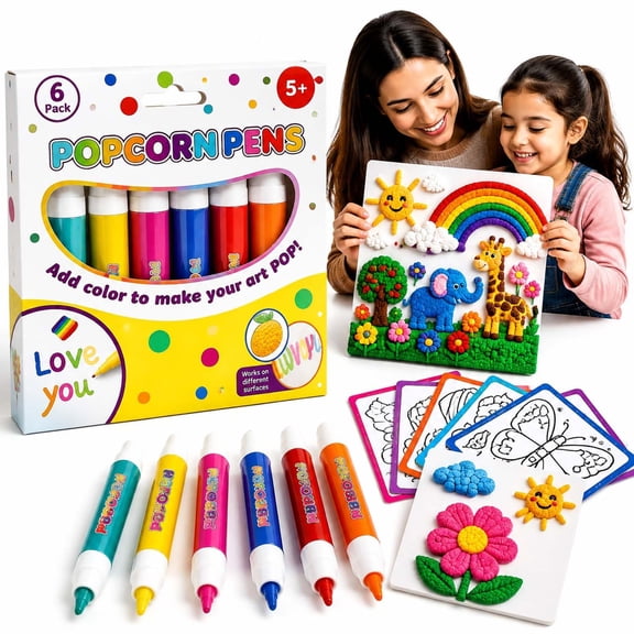 3D Magic Popcorn Pens, 6/12PCS Puffy Bubble Popcorn Drawing Pens, 3D Art Pens for DIY Greeting Cards, Journals, Scrap Booking, Paper Crafts, Drawing & Coloring (6PCS)