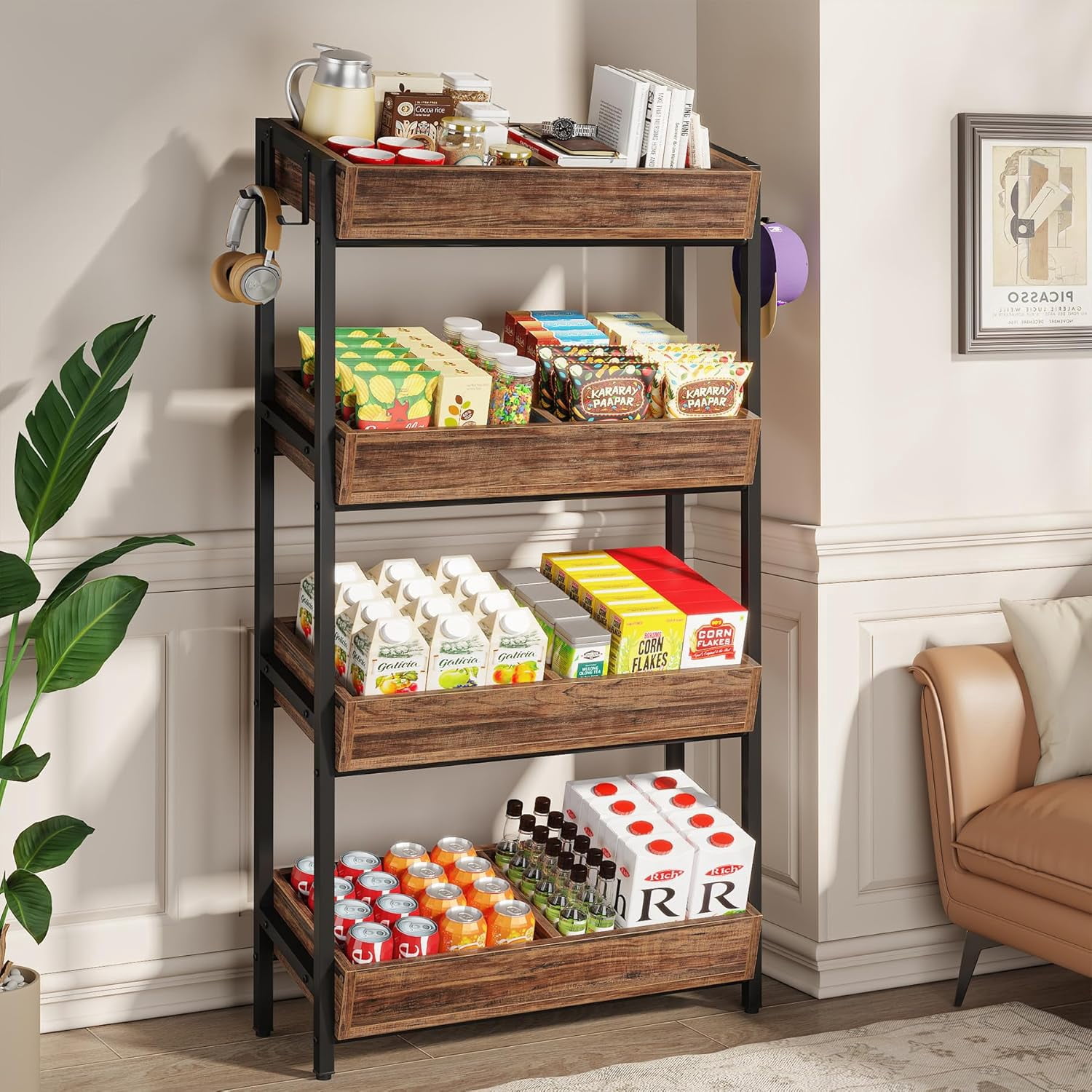 Tribesigns 4-Tier Retail Display Rack, Wooden Snack Candy Stand, Store Shelving Organizer with Heavy-Duty Metal Frame(2, Brown)
