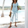 thumbnail image 2 of Krdevn Womens Casual 2 Piece Outfits Short Sleeve Irregular Top Leaf Print Capri Pants Summer Daily Wear Set,L, 2 of 7