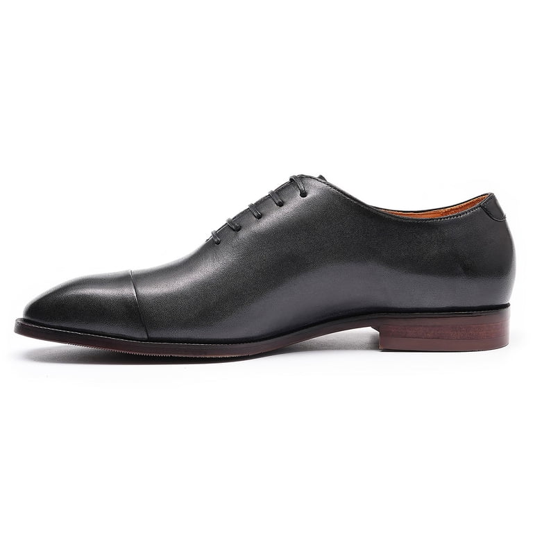 Santimon Black Grey Dress Shoes for Men Cap Toe Lace up Oxford Shoes Classic Modern Formal Shoes for Wedding Party US 8.5