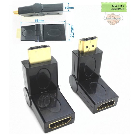 CGTime Premium Gold Plated Connectors HDMI Male To Female Coupler, 90-270 Degree Adjustable Rotation HDMI Male to Female Swivel Adapter Converter