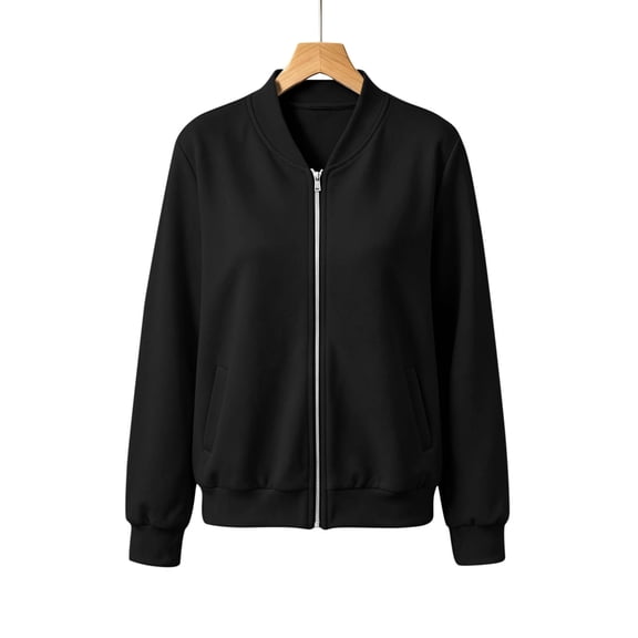 Tnhcen Women's Zip Up Jacket Casual Bomber Jacket Long Sleeve Solid Color Track Jacket with Pockets Elastic Hem Loose Fit Active Wear Basic Essentials Cozy Sweatshirt S-2XL Autumn Winter
