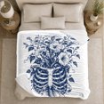 thumbnail image 5 of Navy curved gothic motif With Flowers And Trailing Vines, Moody Botanical Engraving for gothic Art Enthusiasts, Halloween Gift, Cozy Flannel Blanket and Home Decor for Study and Living Room, 5 of 9