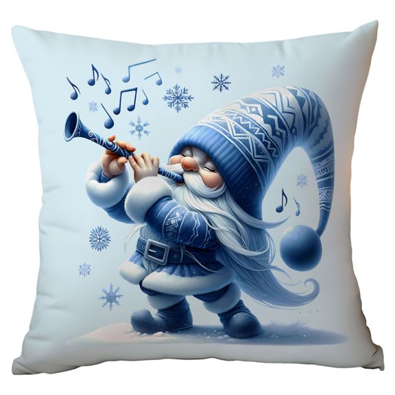 WMGHA Santa Snowman Garland Christmas Tree Blue Christmas Throw Pillow Watercolor Cute Girly Pillow 18x18 Inch for Living Room Bedroom Sofa Bed Love Satin Pillowcase