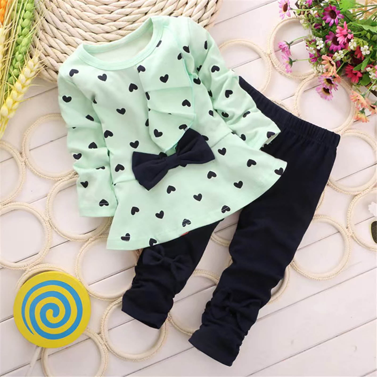 Toddler Girl 2 Piece Boy Long Sleeved Trousers Suit Comfortable Soft Fashionable And Casual Girl Suit Long Sleeve Sweatshirt Tops Pants Set for 12 18 24 M 1t 2t 3t 4t 5t 6t (6-12 Months,Mint Green)