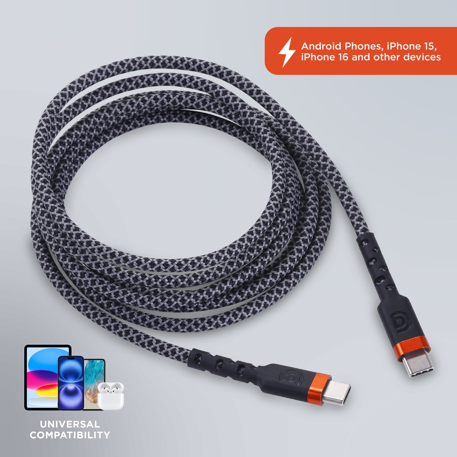 Griffin 6ft Ultra Durable USB-C to USB-C Charge & Sync Cable – Fast Charging, 30,000 Bends Strong, Compatible with Android, iPhone, Tablets, USB-C Device, High-Speed Charging Cable