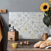 Smart Tiles Peel and Stick Backsplash, 5 Adhesive Tiles, Vintage Blue/Yellow/White, 9x9