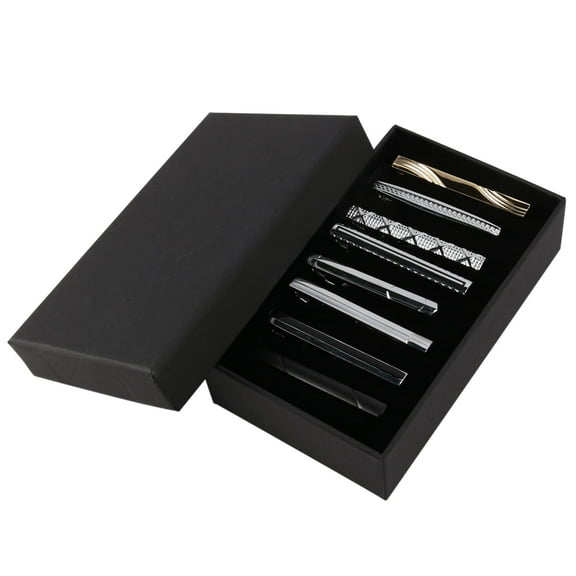 8 Pcs Tie Clips Set for Men Tie Bar Clip Set for Regular Ties Necktie Wedding Business Clips with Box, Color B: 8 Pcs   a tie clip box