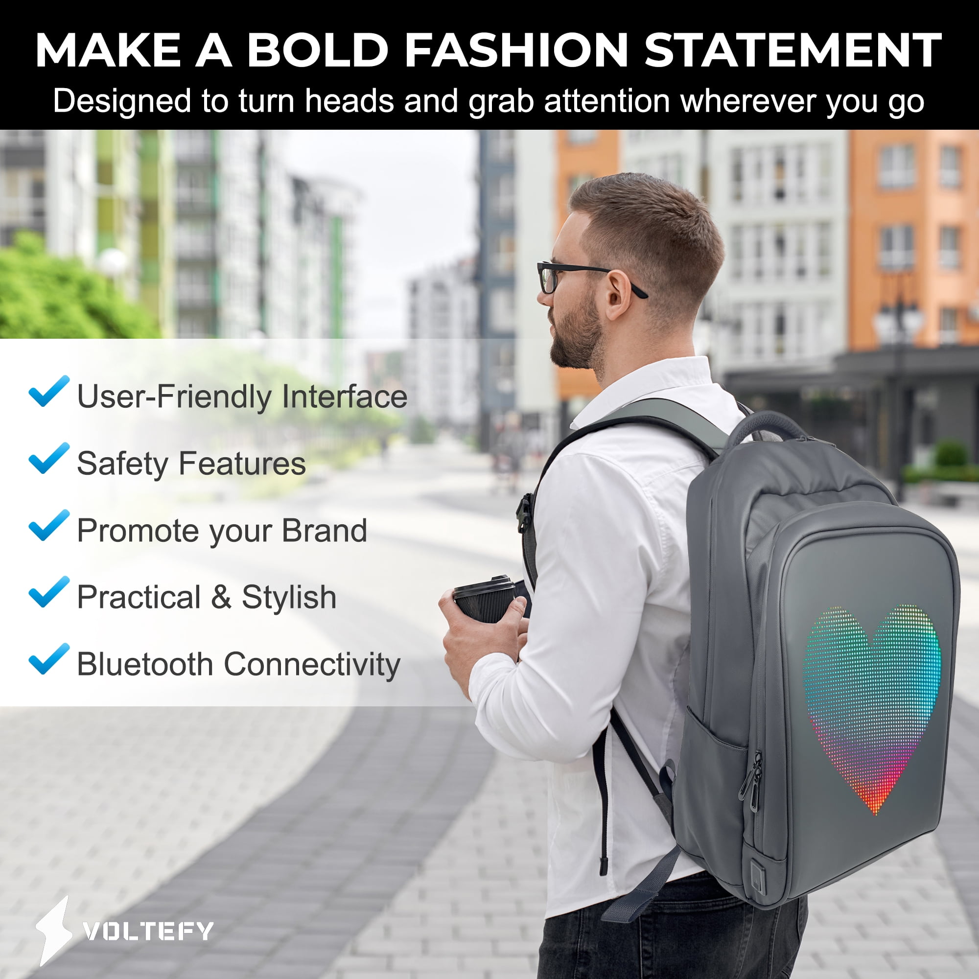 VOLTEFY Led Backpack with Programmable Screen,Motorcycle Backpack with LED Screen, Laptop Backpack, College Backpack, Work Backpack for Men,  LED bags, Flight approved Carry-on backpack