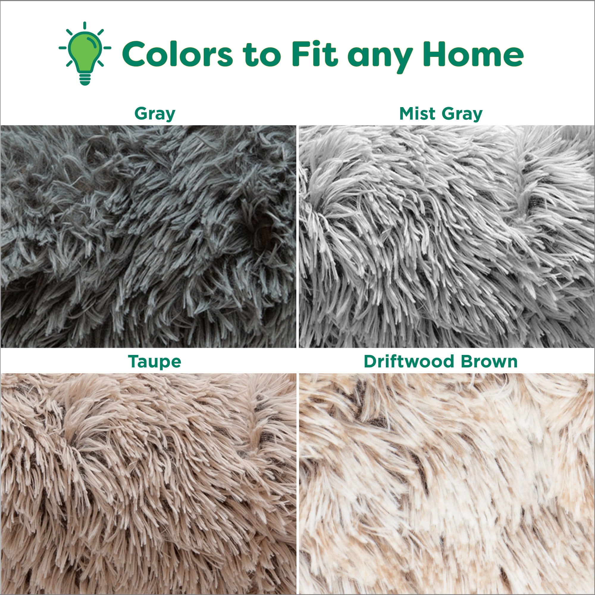 Furhaven 30" Round Calming Donut Dog Bed with Washable & Removable Cover & Bolster - Shaggy Plush Long Faux Fur Ball Bed - Gray, For Dogs Up to 45 lbs, Medium