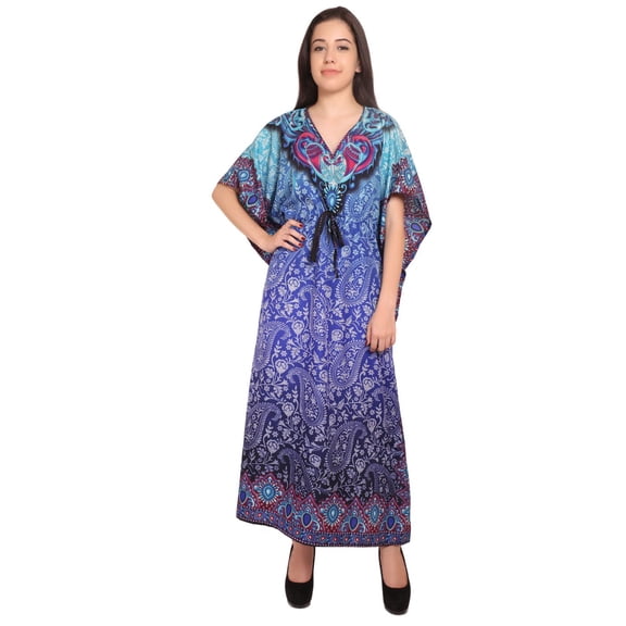 RADANYA Womens Loose Kaftan Beachwear Swimwear Bikini Cover-Up Beach Dress - Blue