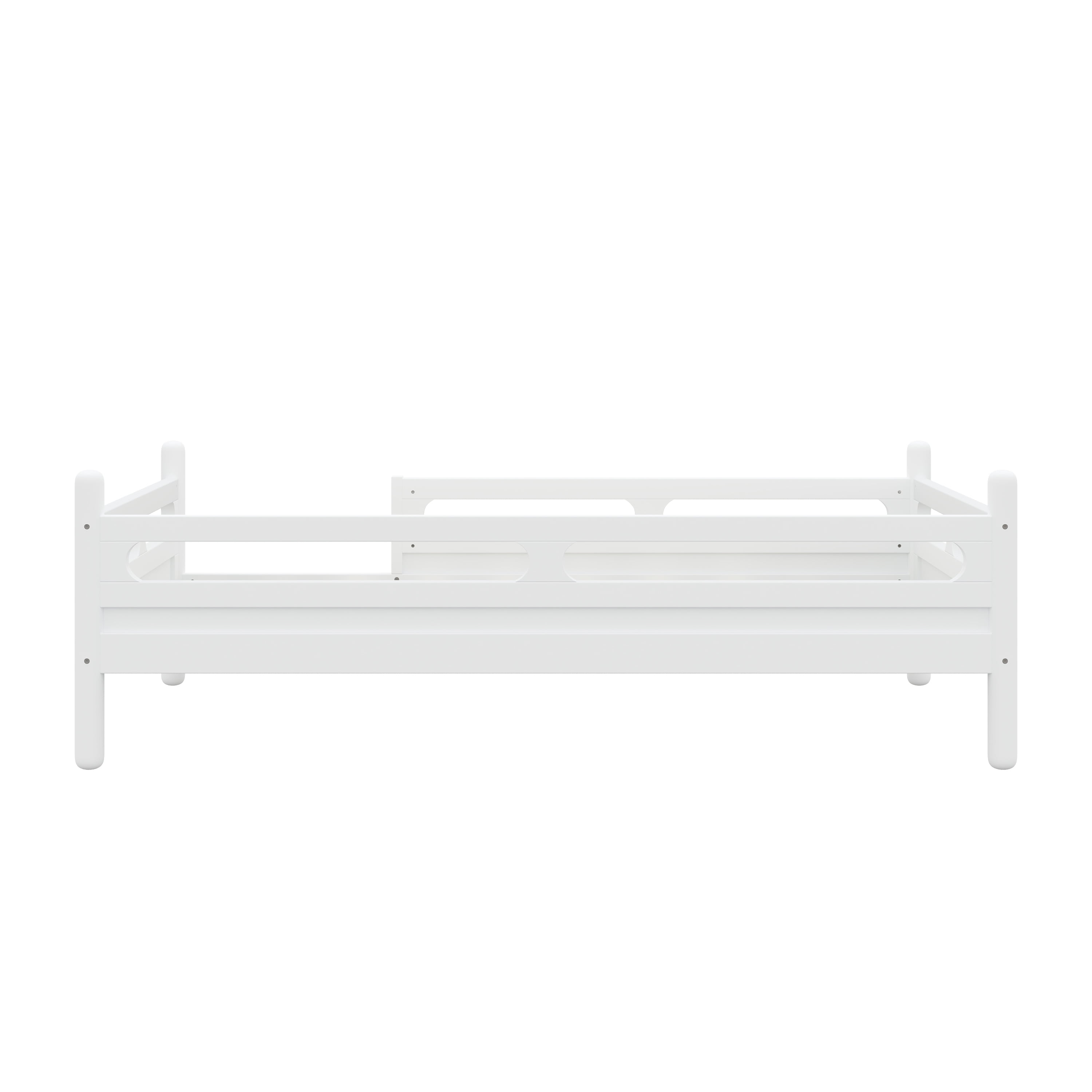 Euroco Wood Twin Size Platform Bed, Low Profile Bed with Guardrails and Slats Support, White