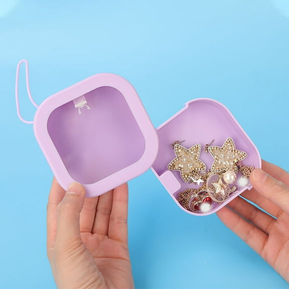 Hovmgk Portable Jewelry Box, Travel Push-Type Storage Case, Hair Accessory Container, ABS Silicon Rope, Travel Beauty Supplies, Small Jewelry/Hair Clip Storage for Women, Travelers