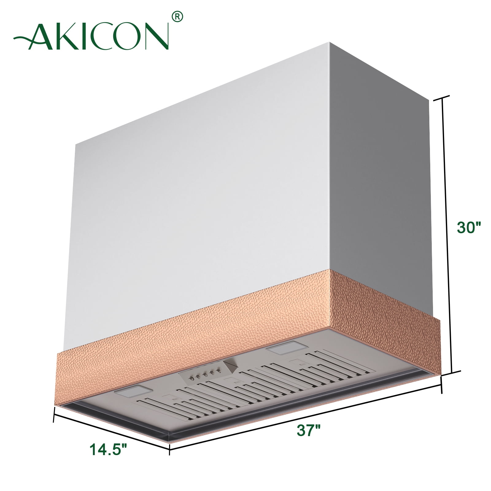 Akicon 600 CFM Wall Mounted Range Hood, Stainless Steel Range Hood 36 inch, Energy Saving, Ducted Kitchen Hood for Cooking, Powerful Vent Motor, Brushed Stainless with Copper