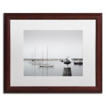 Trademark Fine Art "Four Boats and Seagull" Canvas Art by Moises Levy White Matte, Wood Frame