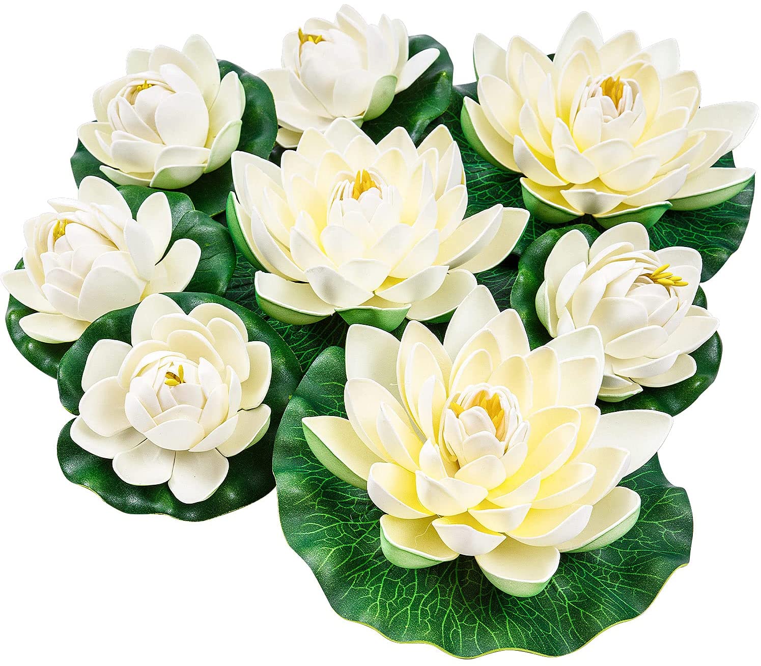 8Pcs Artificial Lotus, Floating Foam Lotus Flowers with Water Lily Pad