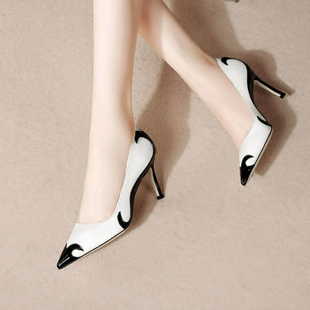

Cathalem Women Sexy Pointed Toe High Heels Leather Pumps Wedding Dress Shoes Cute Evening Stilettos Heelless High Heels for Women Black 7
