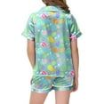 thumbnail image 4 of Girls Children Easter Pajama 3t Egg Painted Short Sleeved Loose Button-Up 2 Piece Summer Pajama Outfits Green,8-9Y, 4 of 5
