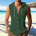 thumbnail image 2 of FRSASU Mens Cotton Linen Hoodies Lightweight Sleeveless Button Down Shirts Casual Hawaiian Beach Yoga Tank Tops Shirts with Pocket Green, 2 of 6