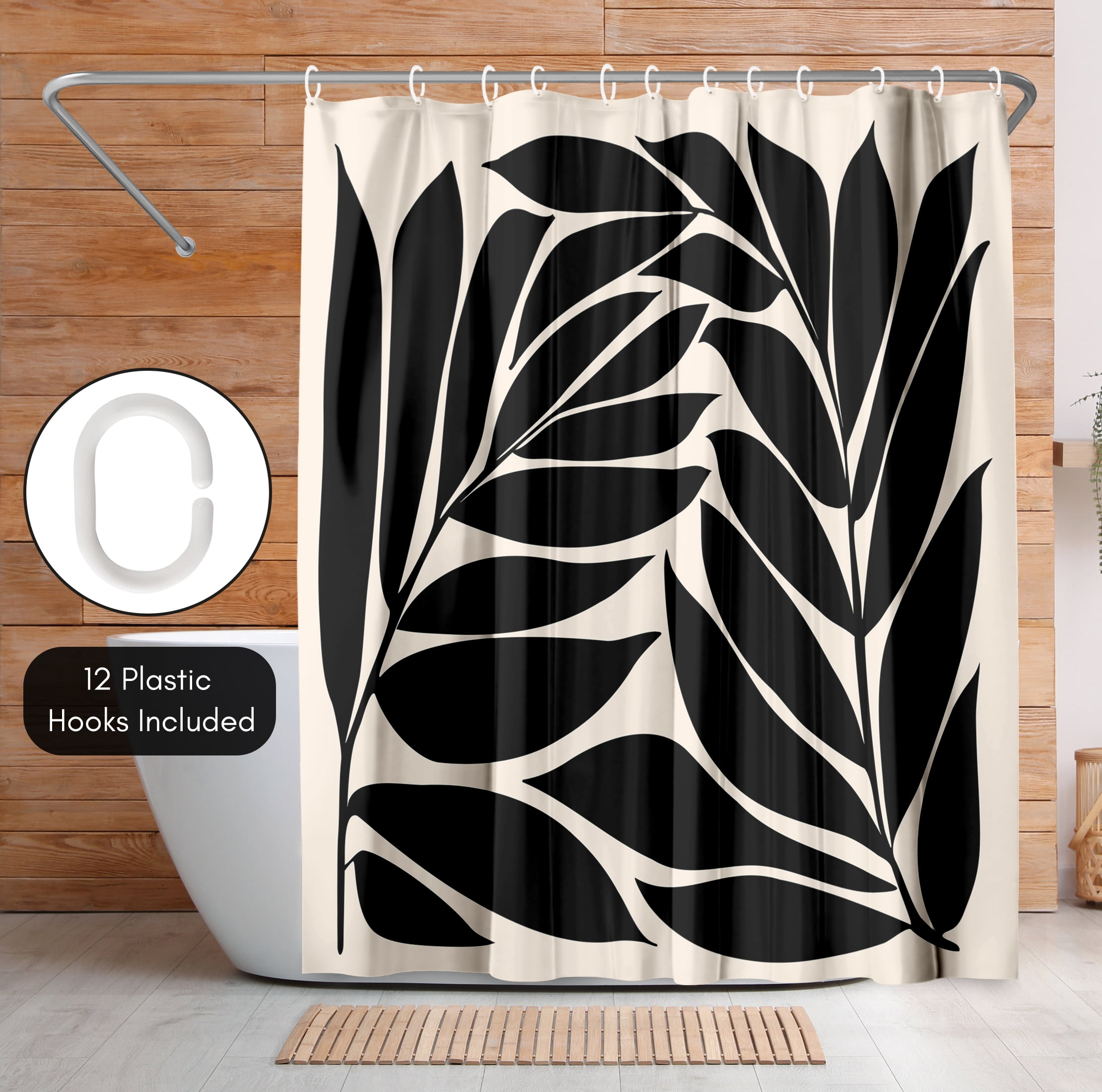 Americanflat 71" x 74" Shower Curtain, Black Seagrass Shapes by Modern Tropical
