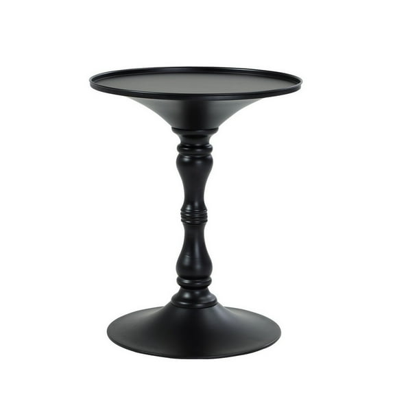 Benjara Wowi 23" Side End Table- Round Hourglass Turned Base- Black Finish