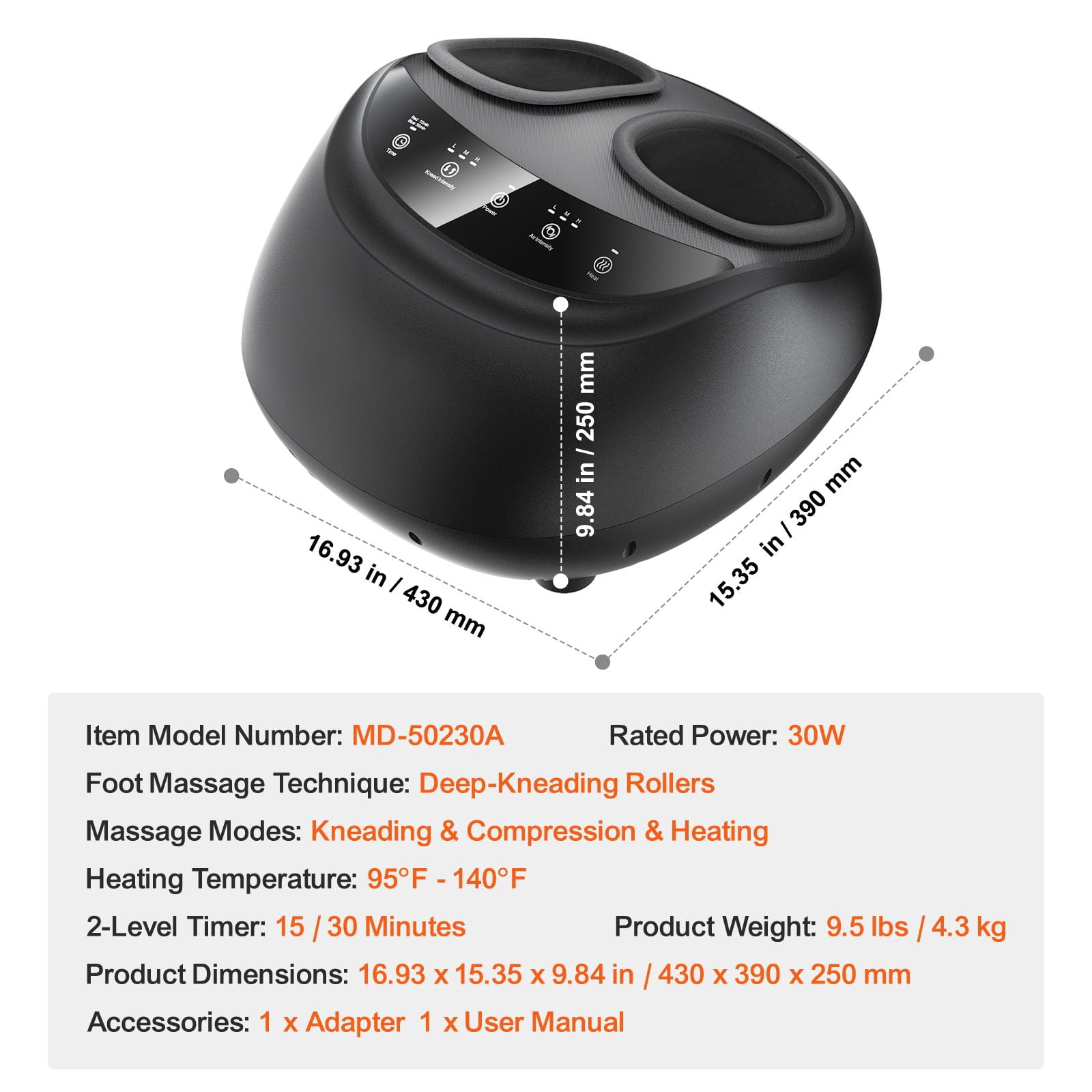 Foot massager with hot acupressure deep kneading compression function, suitable for feet, men's and women's gifts, suitable for men's size 12.