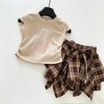 thumbnail image 6 of Amidoa Girls Summer Outfit Sets 2 Piece T-Shirt Short Sleeve Skirt Set Kids Clothing Sets Khaki Size 3T, 6 of 9