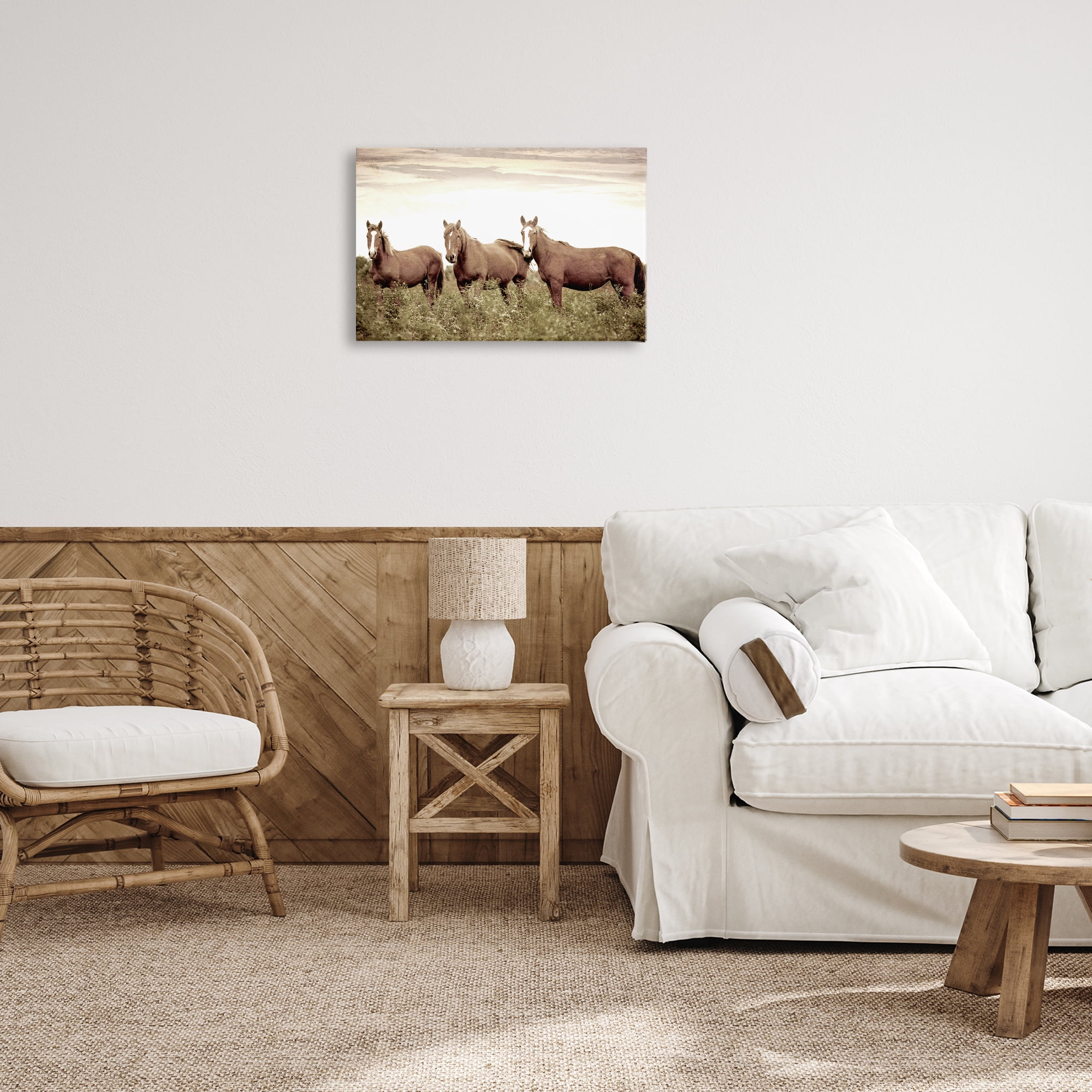 Stupell Industries Horse Trio Gaze Animals Painting Wrapped Canvas Art Print Wall Art, 24 x 16