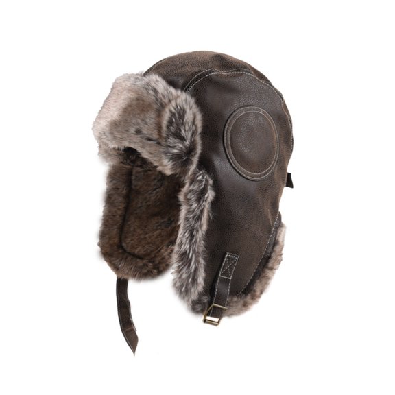 Winter Leather Aviator Trapper Hat Men Women, Warm Pilot Bomber Hat with Ear Flaps, Windproof Motorcycle Riding Cap, Thick Fur Lined Cold Weather Ski Snow Hat
