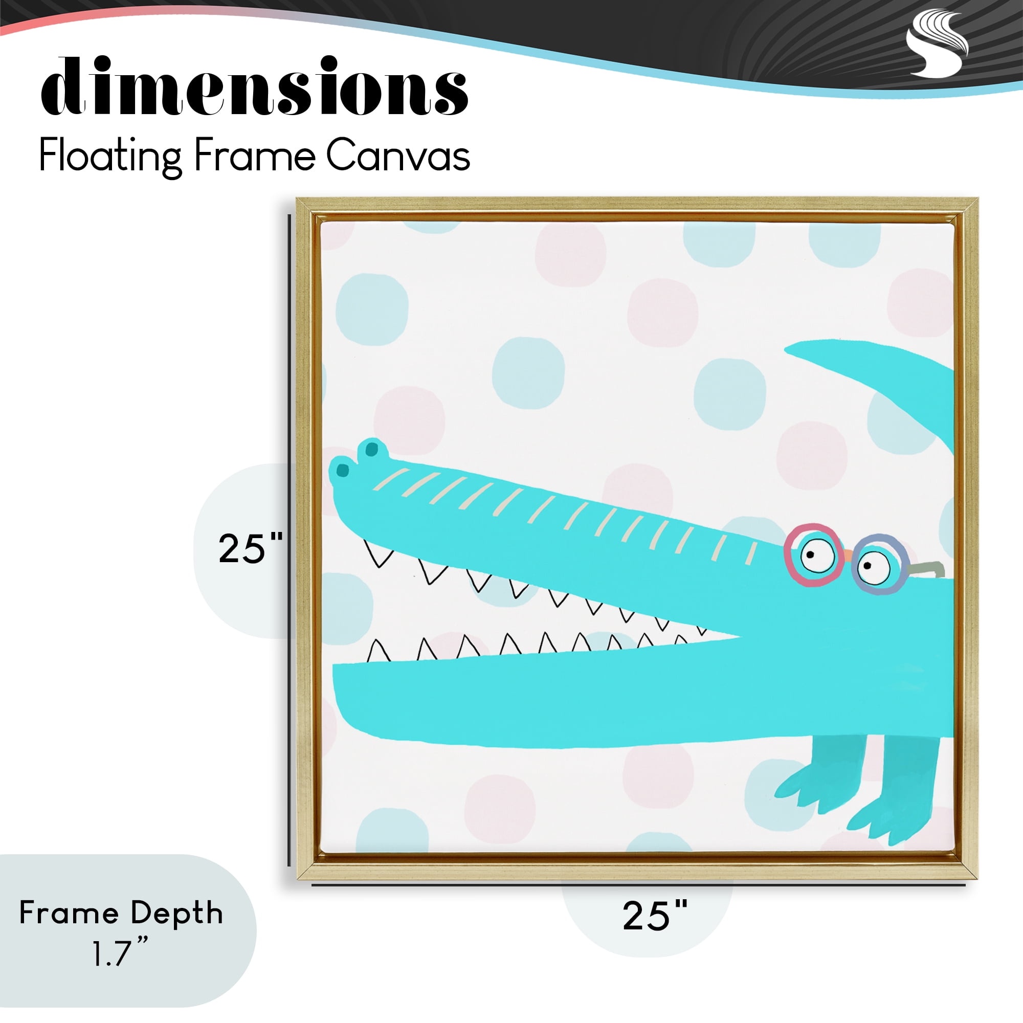 Stupell Industries Electric Blue Crocodile Gold Framed Floater Canvas Wall Art, design by Carla Daly