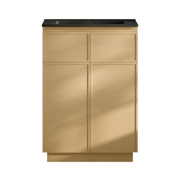 St. Tropez 24" Freestanding Bathroom Vanity in Natural Oak with Black Sink Top