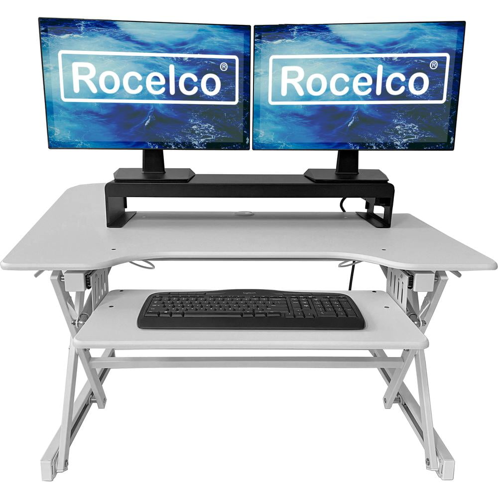 Rocelco 40" Large Height Adjustable Standing Desk Converter with Dual Monitor Stand BUNDLE