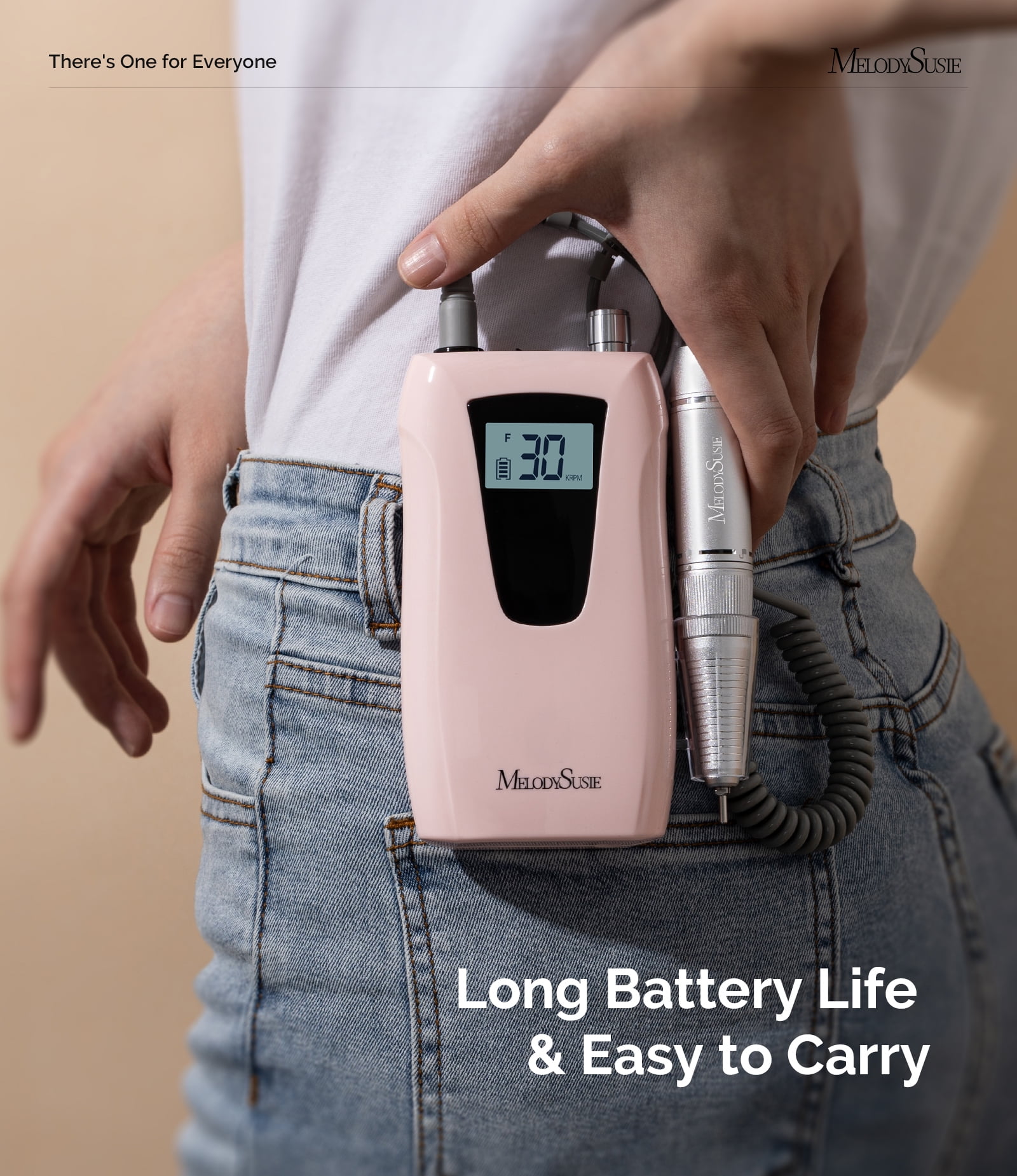 MelodySusie Entry-Level Clip-On Cordless Nail Drill,SC320D 30000RPM Nail E-File with LCD Display for Manicure Shaping & Gel Removal,Pink