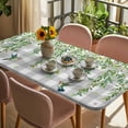 thumbnail image 3 of Spring Plants Table Cloths for 3 Foot Rectangle Tables, Watercolor Leaves Birds Flowers Gray Plaid Patio Waterproof Elastic Fitted Tablecloths, Washable Rectangular Table Cover for Camping, 3 of 8