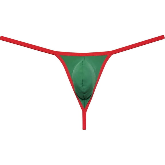 Botmois Men Solid Spandex Bikini Thong Male Pouch Tangas Underwear T-back Jockstrap T-Back Dark Green M