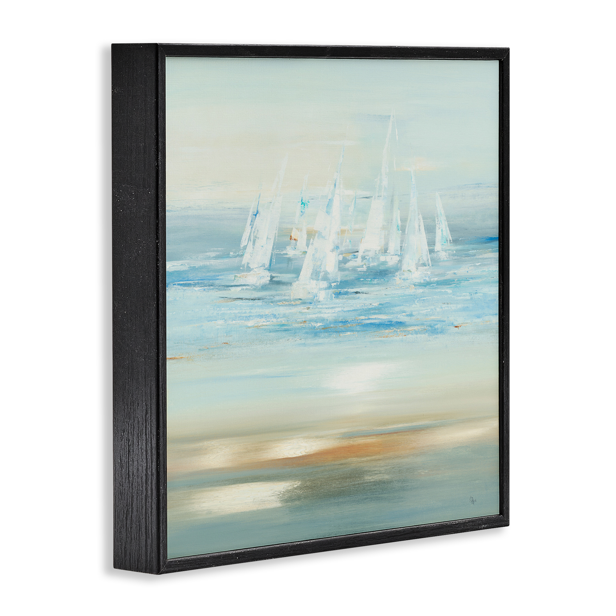 Stupell Industries Brushed Sailboat Fleet Coastal Painting Black Framed Art Print Wall Art, 24 x 24