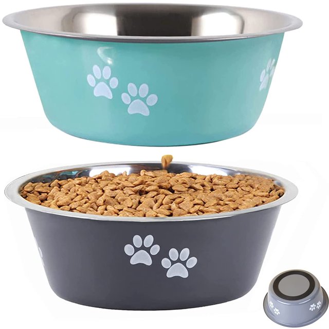 Paquete de 2 cuencos para perros pequeños, medianos y grandes, cuenco de agua con suela de silicona antideslizante, cuenco para perros de acero inoxidable, comederos elevados para mascotas