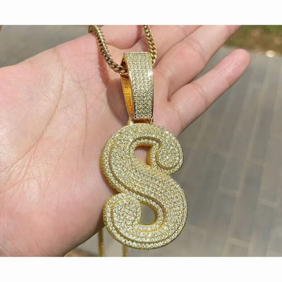 2 Ct Round Cut Real Moissanite Men's Initial 'S' Letter Pendant 14K Yellow Gold Plated