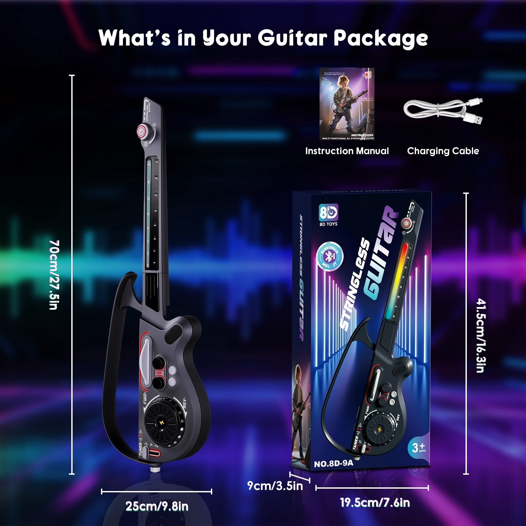 SaveJoy Kids Electric Guitar Toy with Lights & Sounds, 4-in-1 Musical Instrument with DJ Turntable & Bluetooth, Interactive Music Toy for Toddlers Ages 3-7, Gift for Boys & Girls