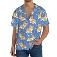 thumbnail image 3 of Xecao offers the Corgi for Men's Casual Short-sleeved Shirt, a button-up collared shirt with a pocket, perfect for beach vacations and yacht travel in the 4X-Large size., 3 of 7