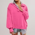 thumbnail image 2 of UJNDER Women's Solid Color Button Detail Sweatshirt Sleeve V Neck Lapel Loose Fit Hot Pink XL, 2 of 8