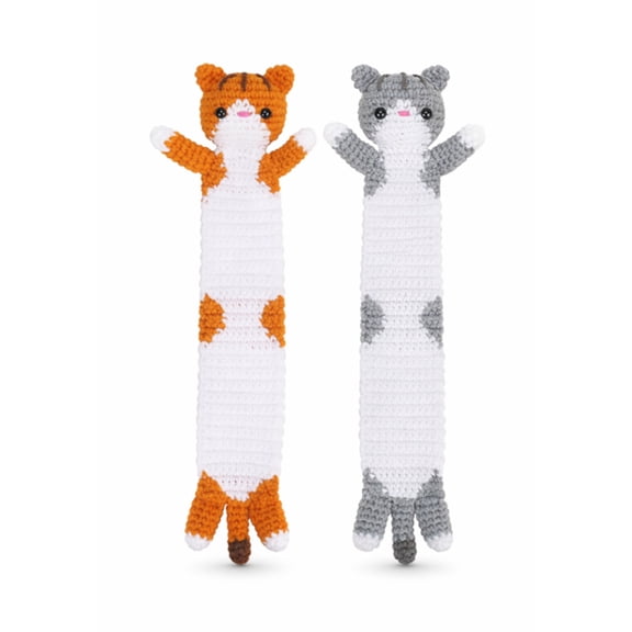 2 Pack Long Cat Bookmark Crochet Kit for Beginners, Cat Amigurumi Starter Set with Step by Step Video Tutorials, TIKA