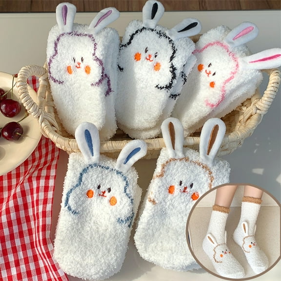 Fuzzy Socks for Women Warm Fluffy Socks Winter Slipper Socks Soft Cute Rabbit Animal Socks Gifts