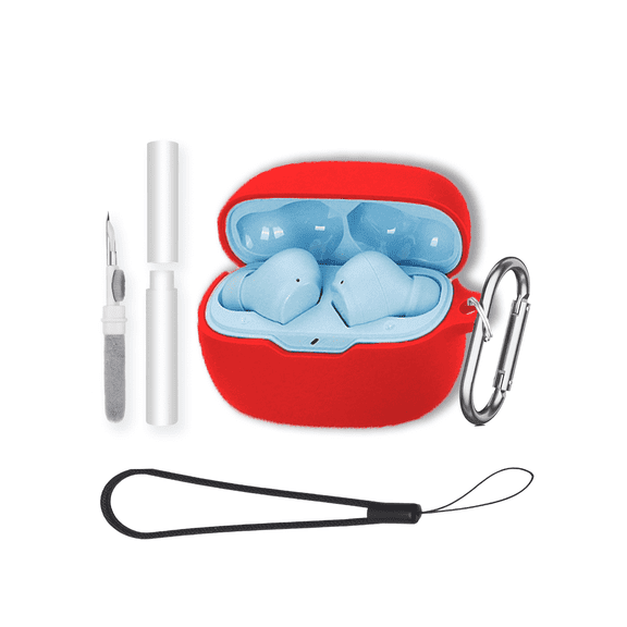Soft Silicone Protective Case for JBL Vibe Beam /Vibe Beam 2/ Vibe 200TWS Earbuds,Shockproof & Anti-Scratch Cover with Keychain,Lanyard & Cleaning Kit,Anti-Lost & Dustproof Protector-Red