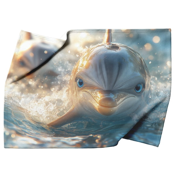 Dauphin Espiègle aux Yeux Bleus Éclaboussant dans l'Eau avec Amis Couverture en Polaire Sherpa Confortable (50x60 Pouces, SherpaFleece)