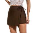thumbnail image 3 of Fengqque Women's Mid Waist Skorts Wrap Front Business Casual Outfit Side Straps Solid Color Skirt Shorts Brown L(L), 3 of 9