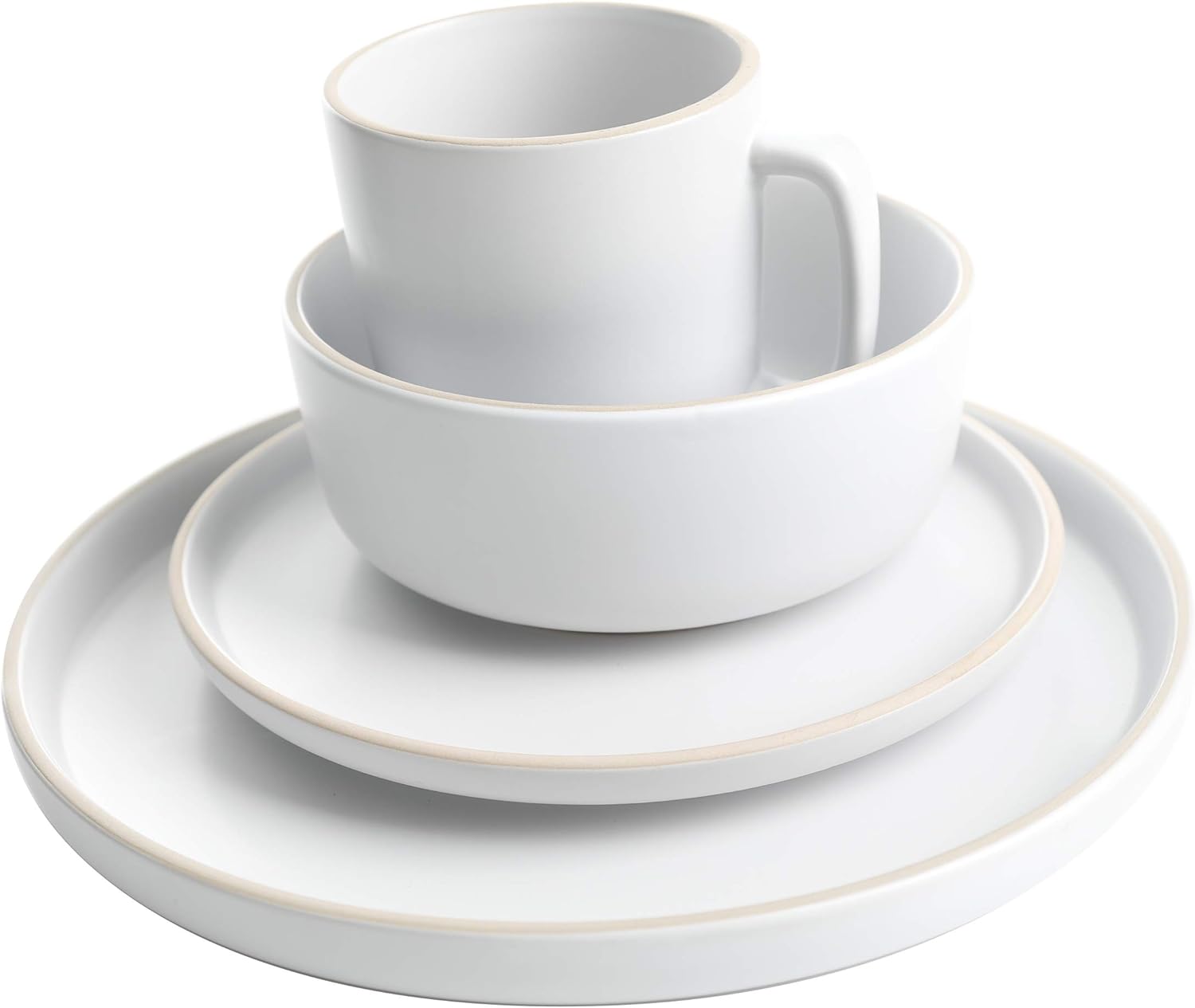 Gibson Home Zuma 16 Piece Stoneware Plates, Bowls, & Mugs  Dinnerware Set - Matte White