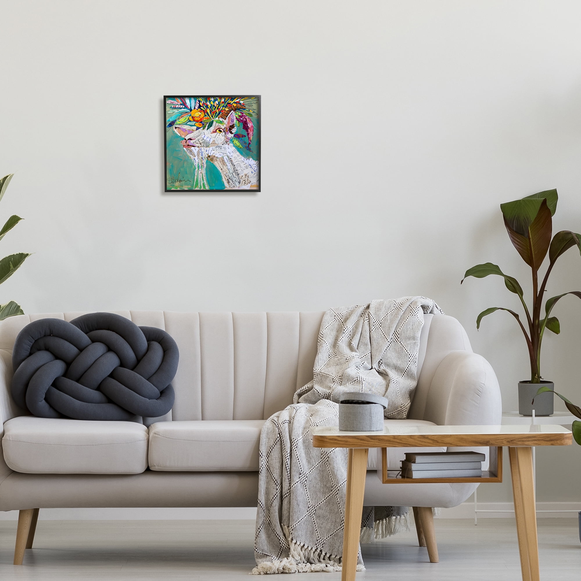 Stupell Industries Abstract Floral Goat Animals & Insects Painting Black Framed Art Print Wall Art, 12 x 12