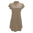 thumbnail image 4 of Vestido informal corto de manga corta liso y sexy de corte ajustado y cintura alta para mujer - Poliéster ligero, bolsillos, varias tallas, 4 of 5