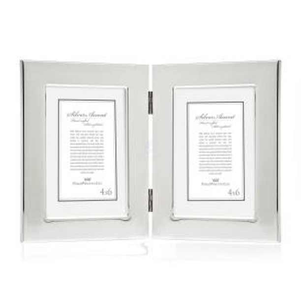 4x6 Classic SilverPlated Hinged Double Vertical Standing Picture Photo